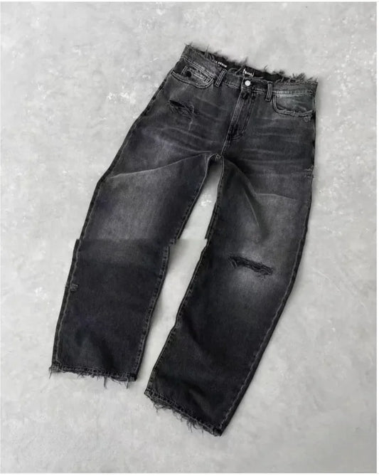 Men's Embroidered Ripped Straight-Leg Jeans