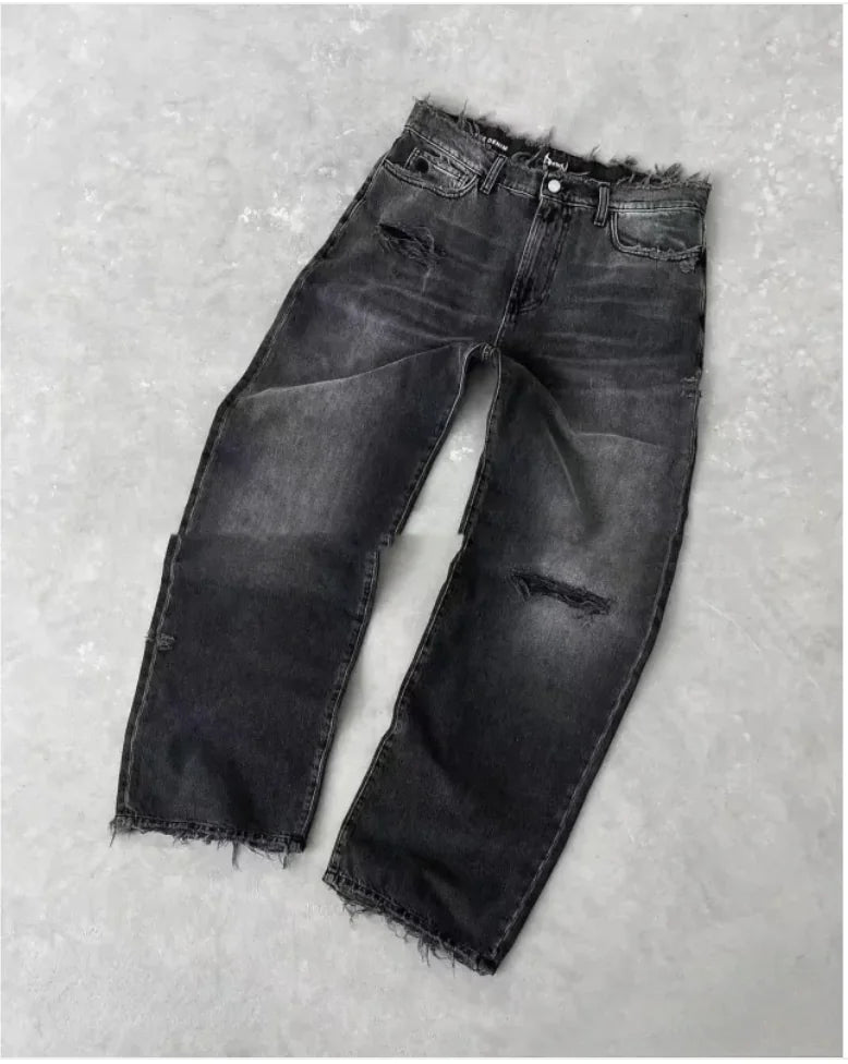 Men's Embroidered Ripped Straight-Leg Jeans